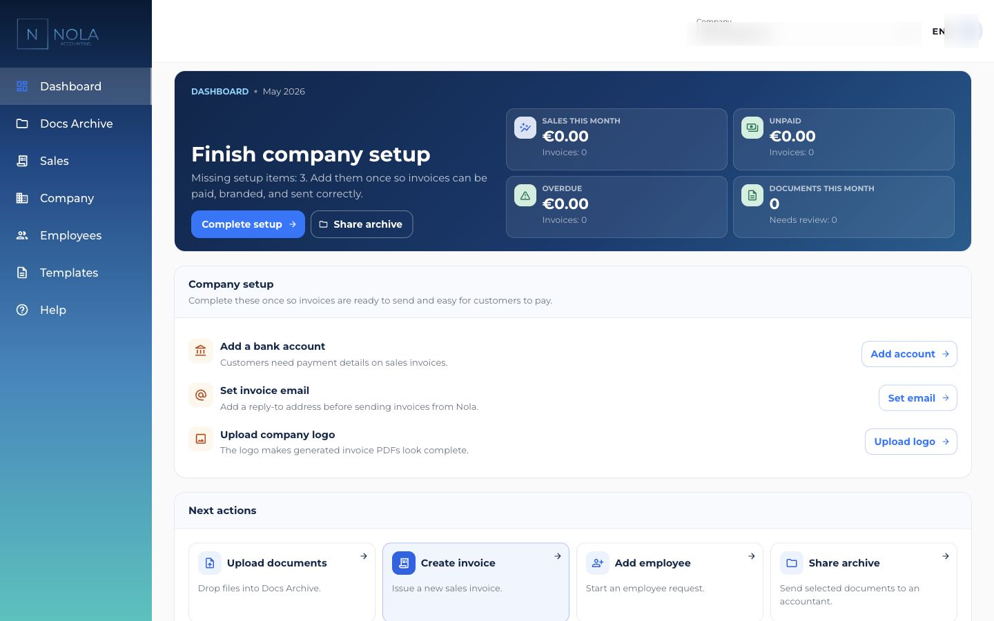 Nola client portal in English